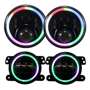 Весь набор 2 шт 7-дюймовый RGB светодиодные фары и 2 шт 4-дюймовый RGB противотуманные фары
